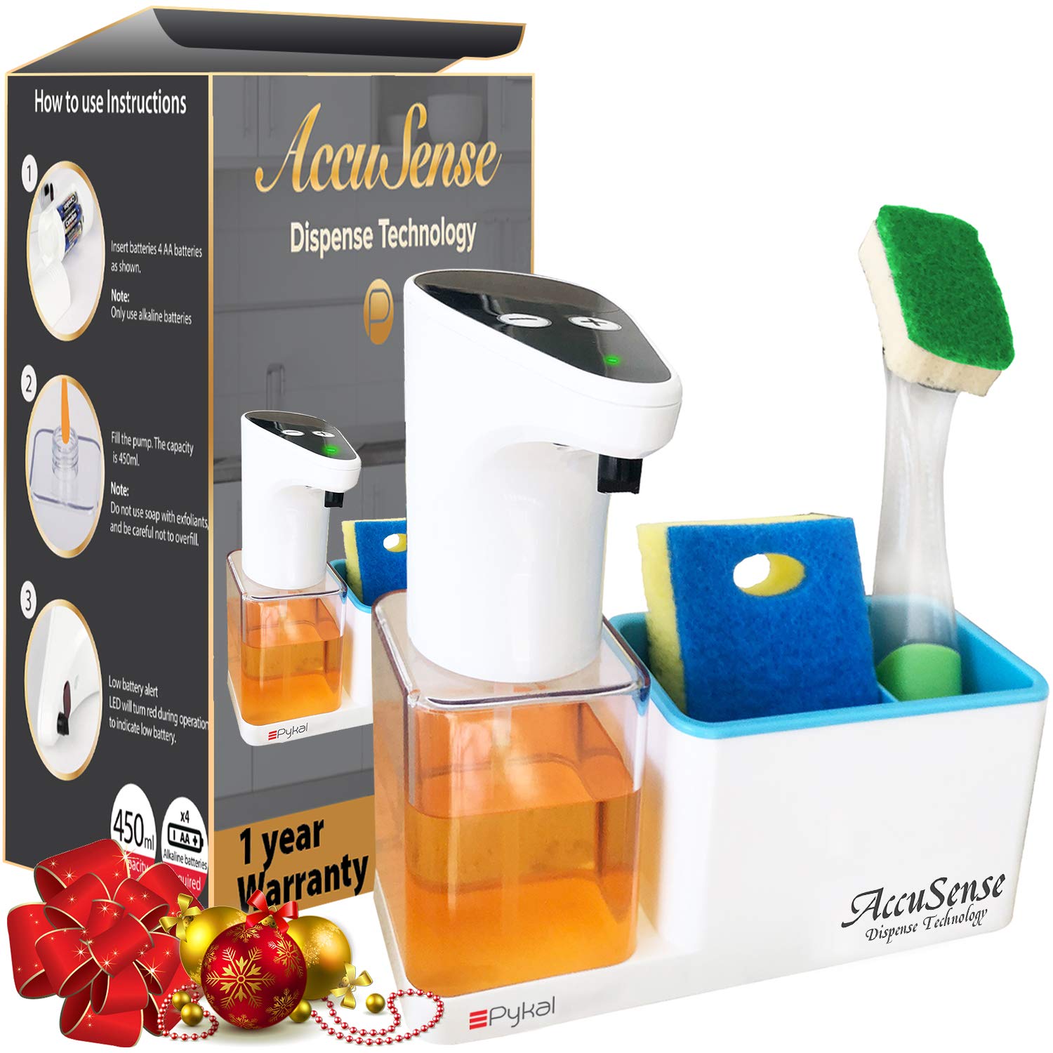 Pykal Premium 15 oz Kitchen Soap Dispenser with Sponge Holder