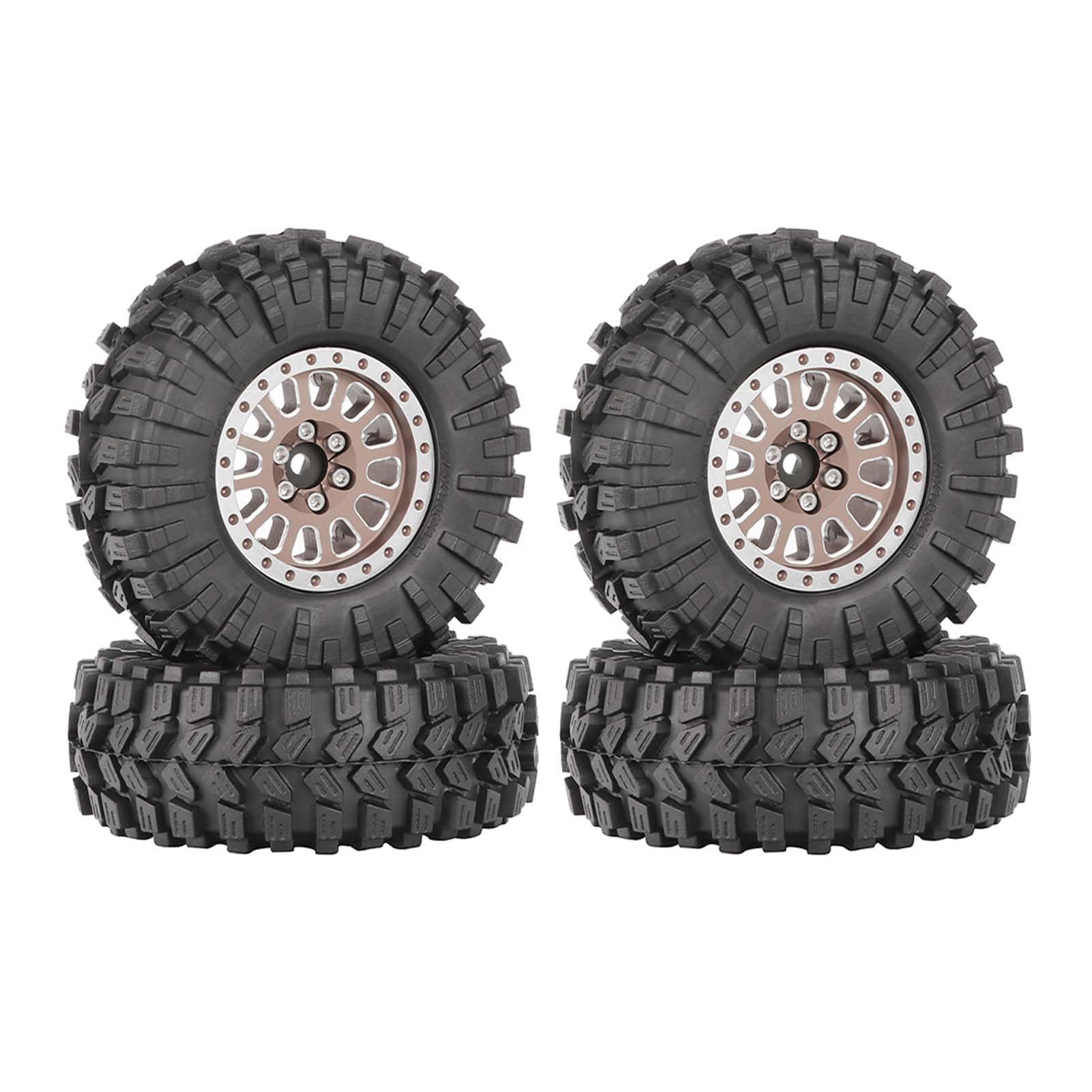 KEEDA 1.33” All-Terrain Tire and Wheel Set - Alloy Beadlock Wheels & Tyres with 5mm & 7mm Hex for 1/12 1/14 1/18 1/24 RC Crawler (B, Bronze)