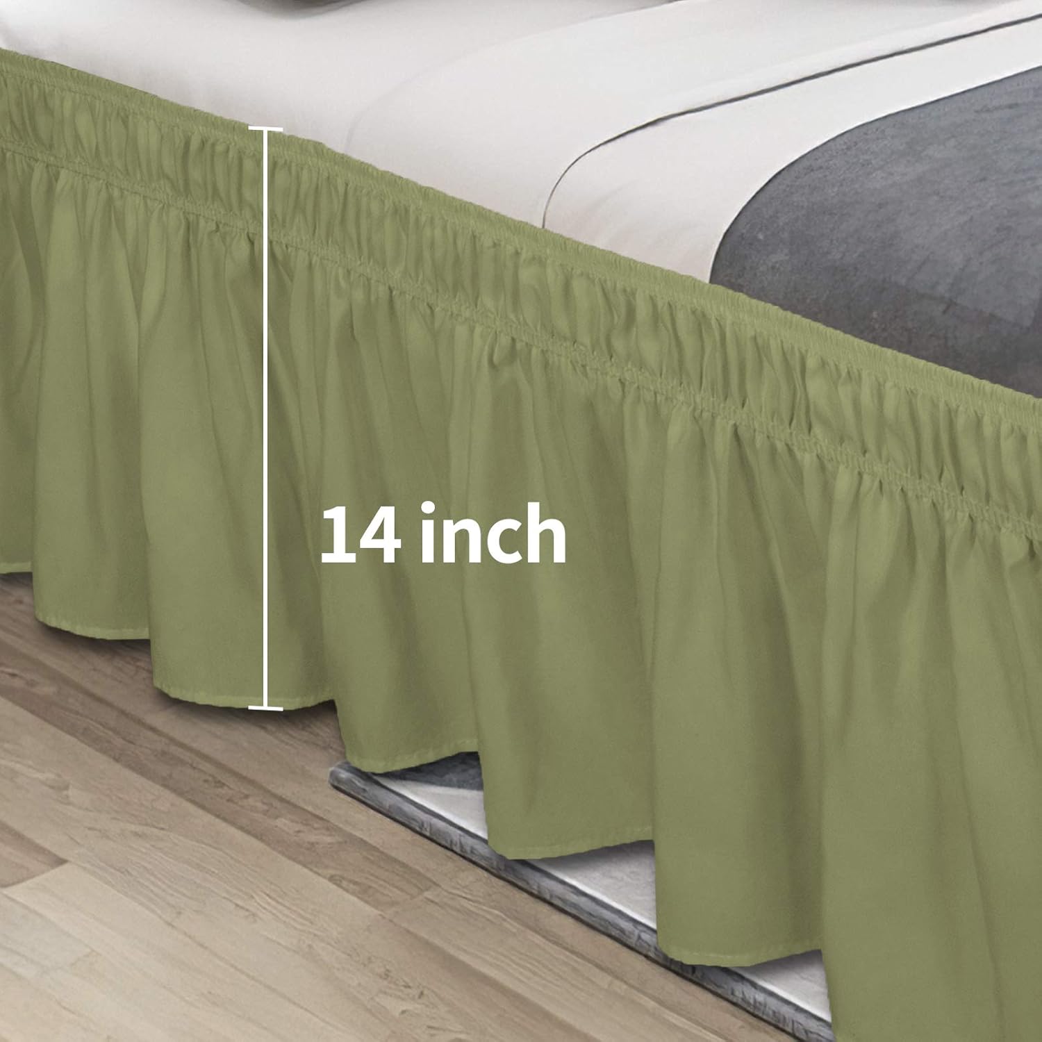 Easy-Going Bed Skirt for Queen or King Size Bed, 14 Inch Tailored Drop, Fitted with Adjustable Elastic Belt, Convenient to Use Without Lift The Mattress (Queen/King, Light Green): Home & Kitchen
