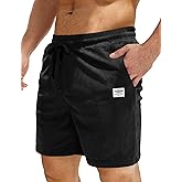 Mancozy Men's Corduroy Shorts Casual Elastic Waist Drawstring 7 inch Shorts for Men with Pockets