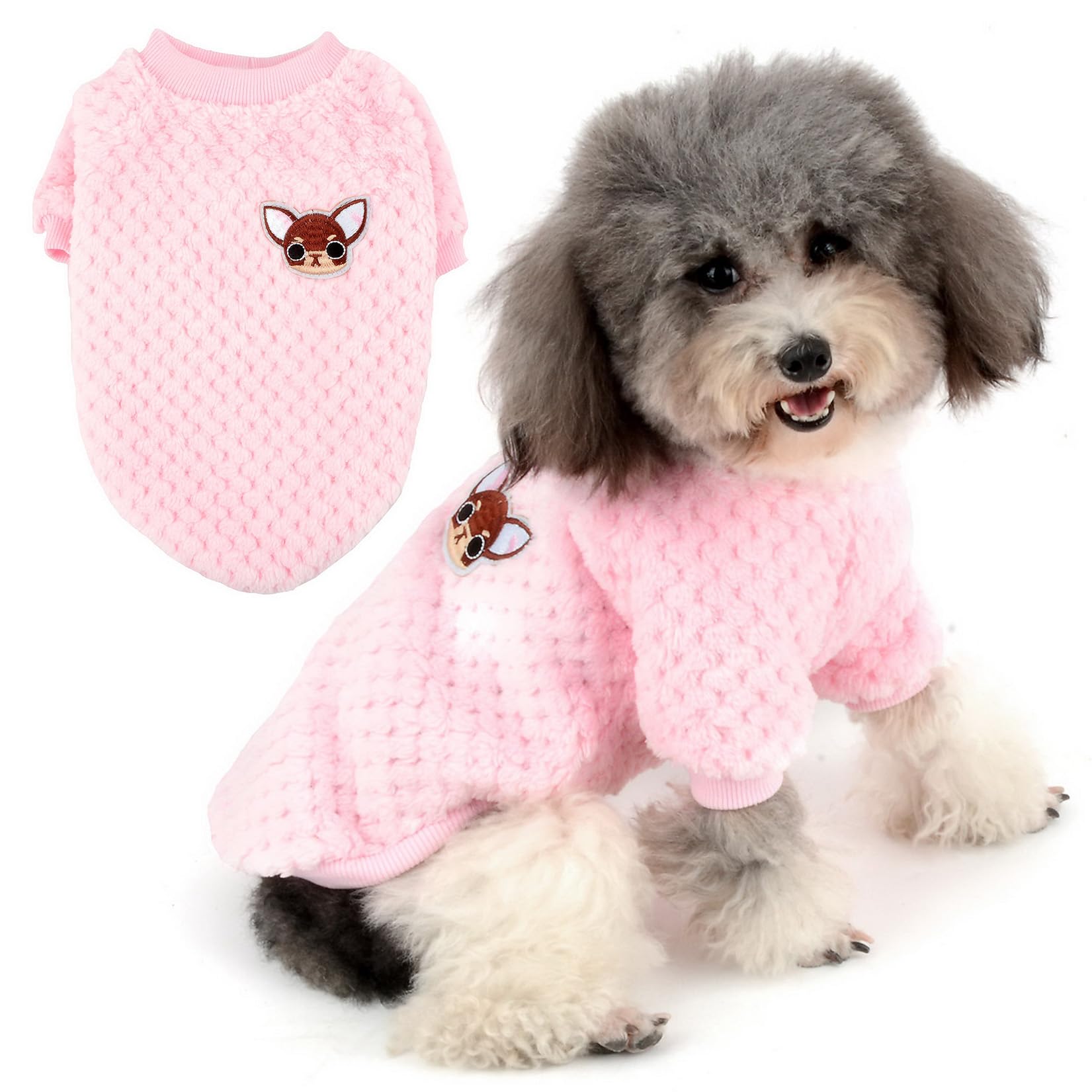 Zunea Small Dog Sweater Coat Fleece Pet Pullover for Dogs Boy Girl Winter Warm Soft Puppy Jumper Clothes Apparel Cat Outwear for Cold Weather Pink XXL