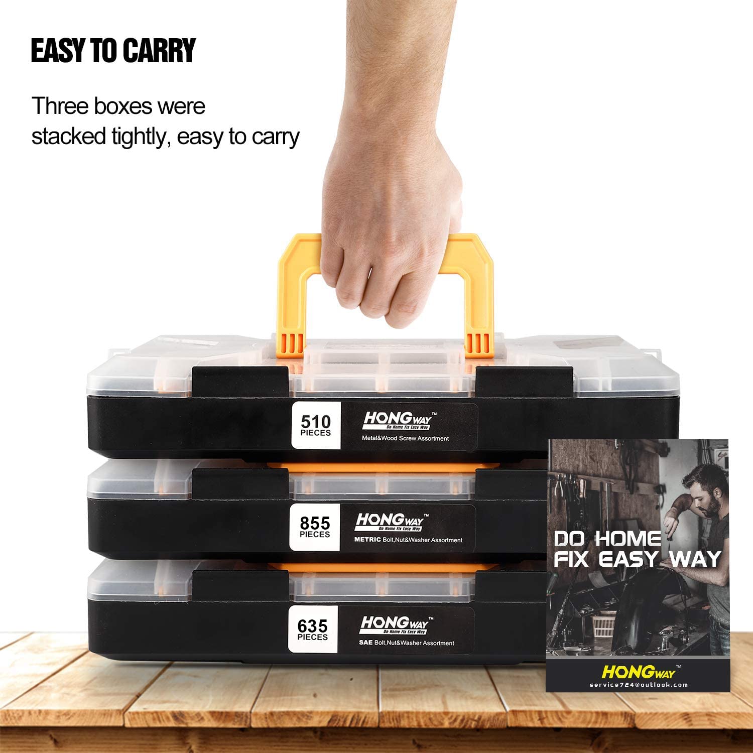 HongWay 2000pcs Hardware Assortment Kit, Nuts and Bolts Assortment Kit with 64 Sizes Bolts, Nuts & Washers Assortment and Metal & Wood Screw Organizer (3 Trays)