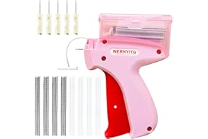 WERNYITG Stitch Gun for Clothes with Storage Box, Stitch Quick Cloth Fixer Sewing Gun with 6 Micro Needles, Quick Stitch Sewing Gun with 1000 Black and 1000 White Fasteners, Mini Tag Gun for Clothes（Pink）