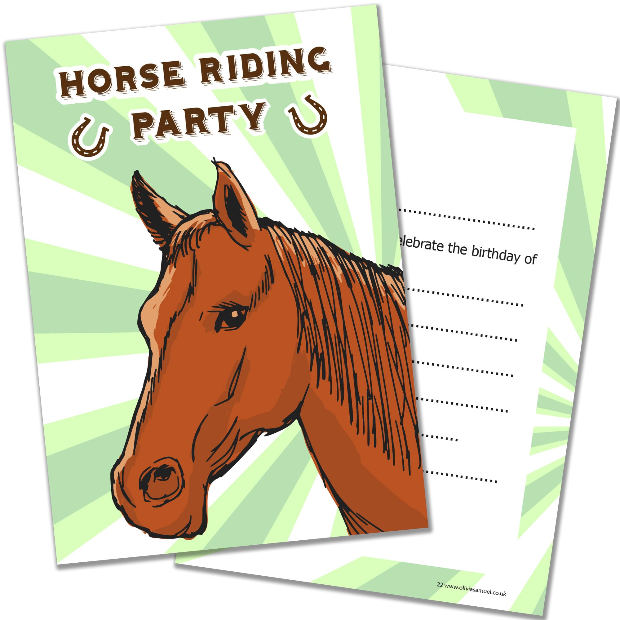 Olivia Samuel 20 x Horse Riding Party Invitations - Kids/Teen Birthday Invites - A6 Postcard Size with envelopes