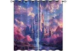 XINBADU Magic Castle Blackout Curtains for Girls Boy Home Decor, Princess Castle Fairy Tale World Grommet Thermal Insulated Drapes Darkening Window Curtain for Bedroom Living Room, 42 x 45 Inch