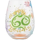 Enesco Lolita Designs Happy 60th Birthday Hand-Painted Artisan Stemless Wine Glass, 20 Ounce, Multicolor
