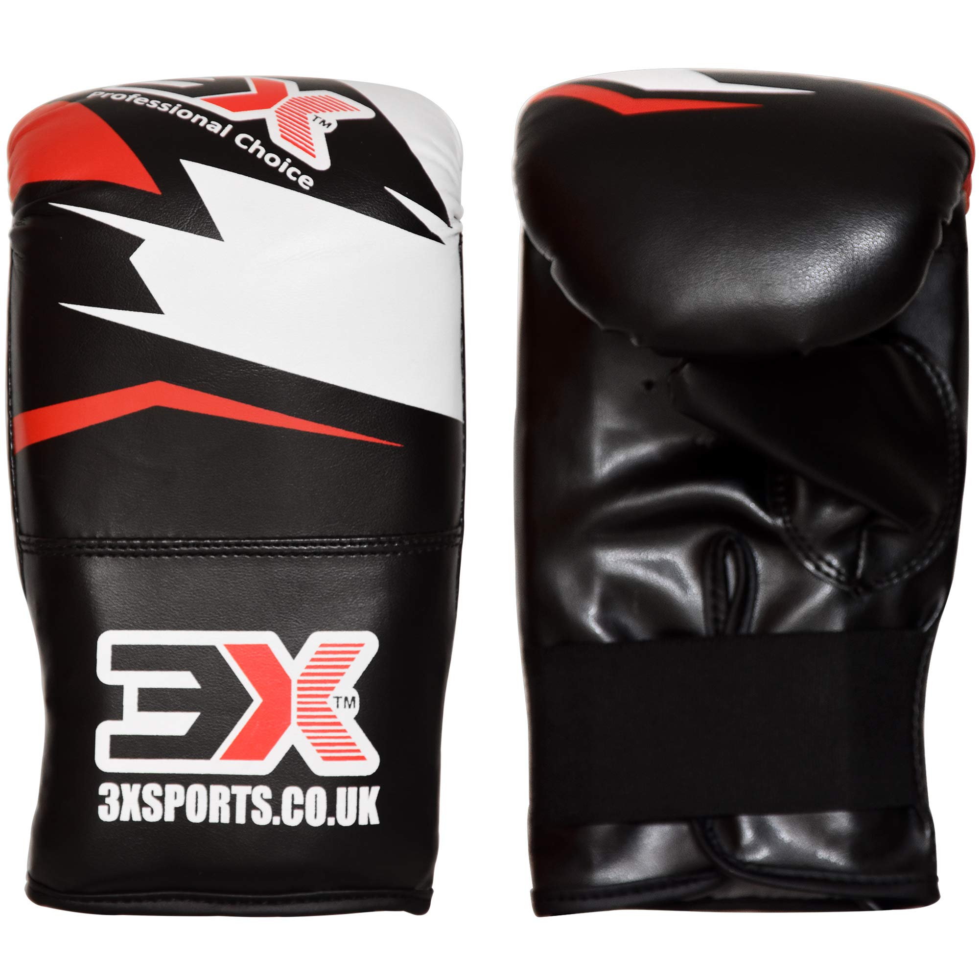 3X Professional Choice Bag Gloves for Heavy Punching Training, Maya Synthetic Leather Punch Mitts for Boxing, Sparring, Kickboxing, Martial Arts, MMA, Ideal for Focus Pads, Thai pad, (Black)