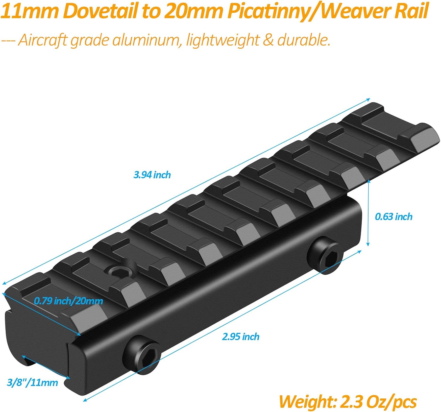 LONSEL Dovetail to Picatinny Rail Adapter, 11mm Dovetail to 21mm Picatinny/Weaver Rail Convert Mount - Low Profile Scope Riser Rail Adaptor - Base Mount 3/8" to 7/8" Converter - 2 Pack : Sports & Outdoors