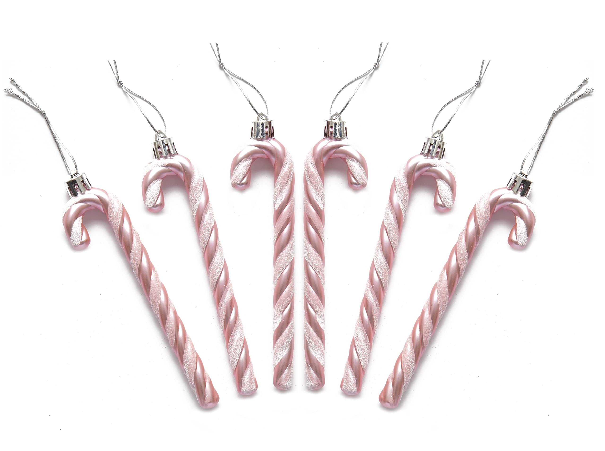 Pack of 6-13CM Glitter Candy Cane –Christmas Tree Hanging Decoration Bauble Xmas Ornament (Blush)