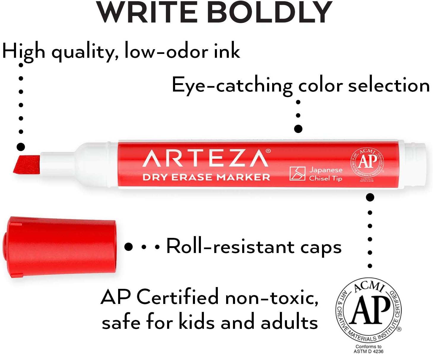 ARTEZA Dry Erase Markers, Bulk Pack of 52 (with Chisel Tip), 4 Assorted Colors with Low-Odor Ink, Whiteboard Pens is Perfect for School, Office, or Home : Office Products