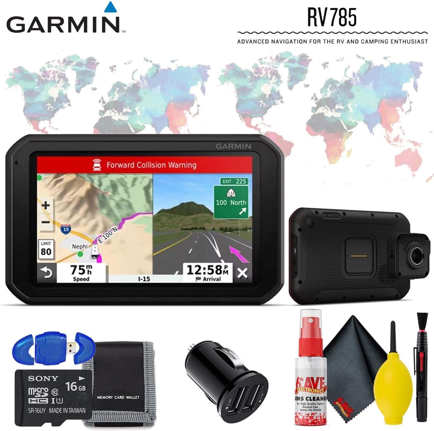 Garmin RV 785 & Traffic, Advanced GPS Navigator for RVs with Built-in Dash Cam, 7" Touch Display and Voice-Activated Navigation Advanced Accessory Kit