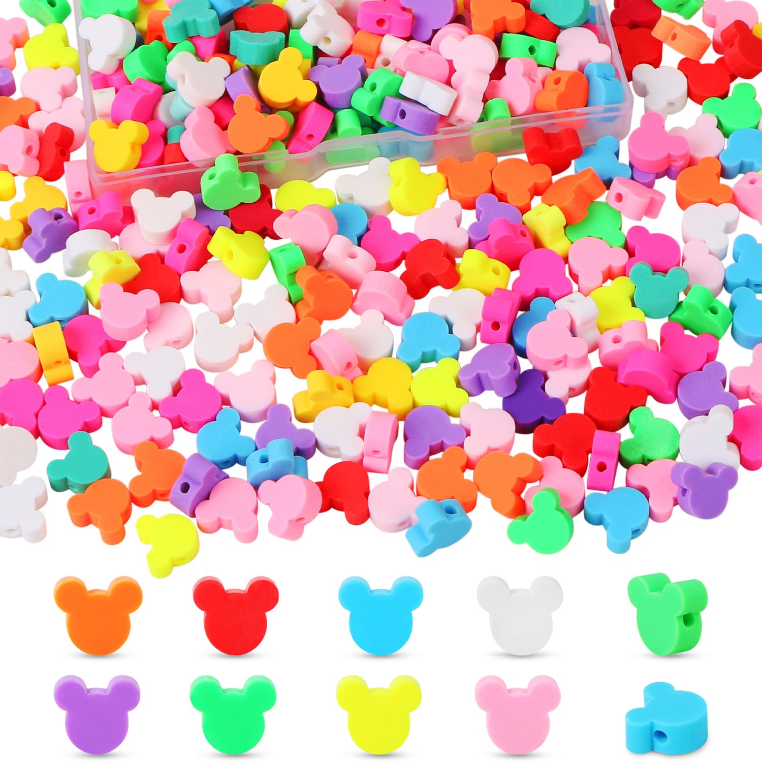 Photo 1 of 200 Pcs Bear Beads for Jewelry Making, EVERMARKET Polymer 10mm Clay Beads Bulk with Box, Cute Loose Spacer for DIY Crafts Key Chains Bracelet (200)
