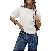 GORGLITTER Women's Puff Short Sleeve Sweater Fuzzy Crew Neck Cropped Knit Cozy Pullover Sweaters Fall Trendy 2025