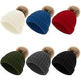 Chicingyou Winter Knitted Beanie Hat with Faux Fur Pom Couple Warm Skull Cap Knit Beanie Soft Ski Cap for Women Men