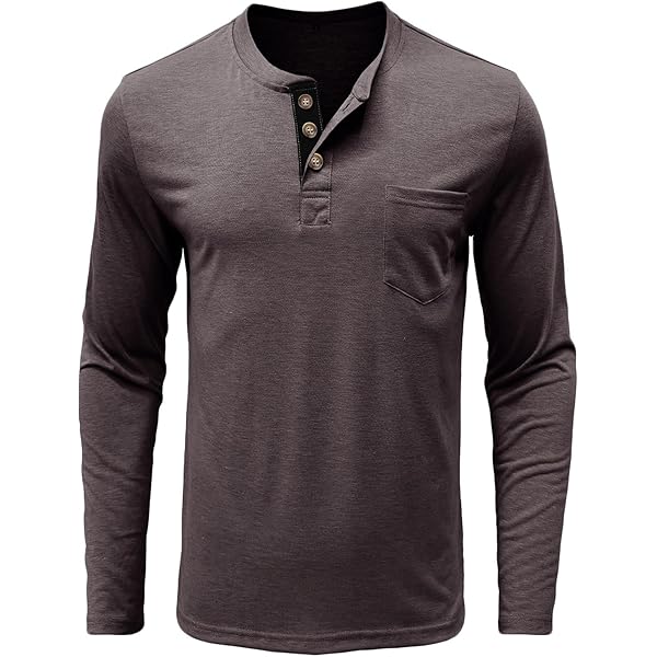 Men's Long Sleeve Henry Shirt Cotton Collar T-Shirt Fashion Casual