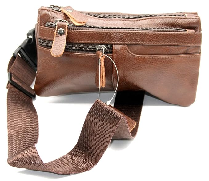 RAKESH Gürteltasche Bauchtasche Hüfttasche Umhängetasche Echt-Leder (Braun)