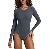 PAVOI ACTIVE Buttery Soft Long Sleeve Body Suits for Women - Double Lined Thong Bodysuits Top Crew Neck - Everyday Essentials
