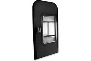 Leisure Coachworks RV Teardrop 23" x 44" Face Mount Foam Core Passenger Side Door with Radius Corners on Top and Square Bottom with Screen Door (23"(W) X 44"(H) Pass Side, Black)