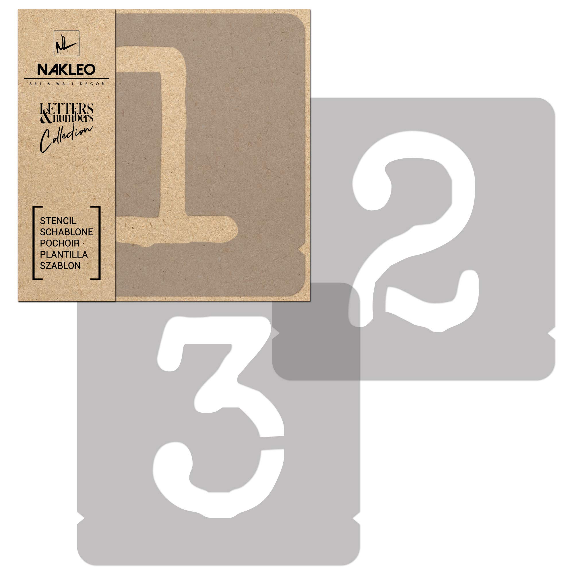 NAKLEO Numerals Painting Stencils Set 12 Pcs, 7 cm Numbers & Signs Typewriter Font, Reusable Plastic Drawing Templates for Crafts, DIY Wall Floor Wood