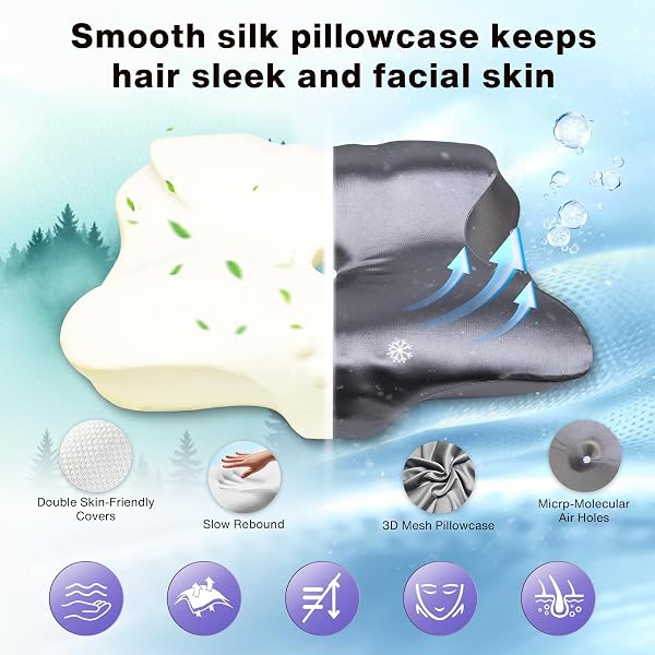 MIMCAT PAIN RELIEF COOLING PILLOW FOR NECK SUPPORT ADJUSTABLE CERVICAL PILLOW SIDE SLEEPING MEMORY FOAM WITH SUPER SOFT AND COOLING SATIN PILLOWCASE GREY