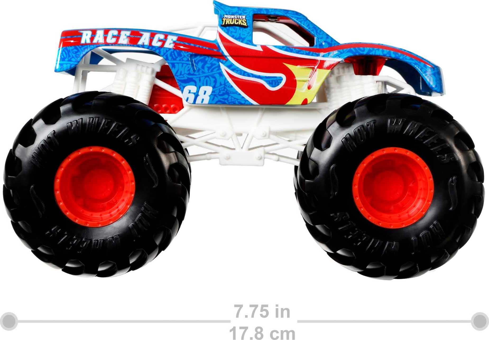 Hot Wheels Monster Trucks Toy Truck, Oversized 1:24 Scale Die-Cast Race Ace for Kids & Collectors
