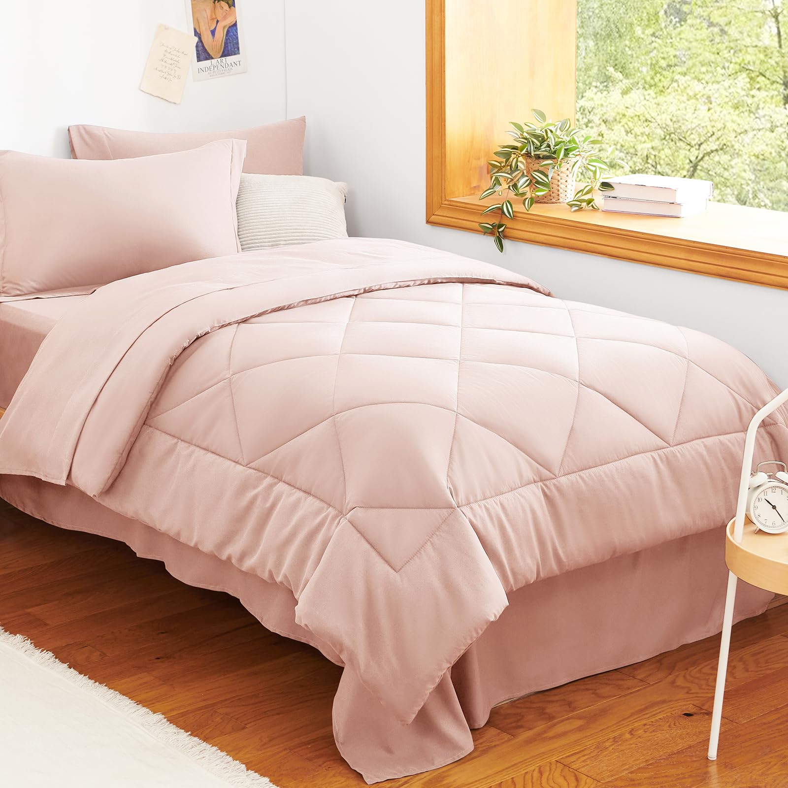 Photo 1 of CozyLux Twin XL Comforter Set Blush Pink - 5 Pieces Twin Extra Long Bed in a Bag for College Dorm, All Season Bedding Set for Girls and Boys, Soft Bed Set with Comforter, Sheets, Pillowcase & Sham