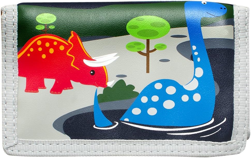 Bobble Art Kids Dinosaur Wallet/Childrens Animal Wallet for Boys and Girls with Velcro and Zip, Blue and Grey