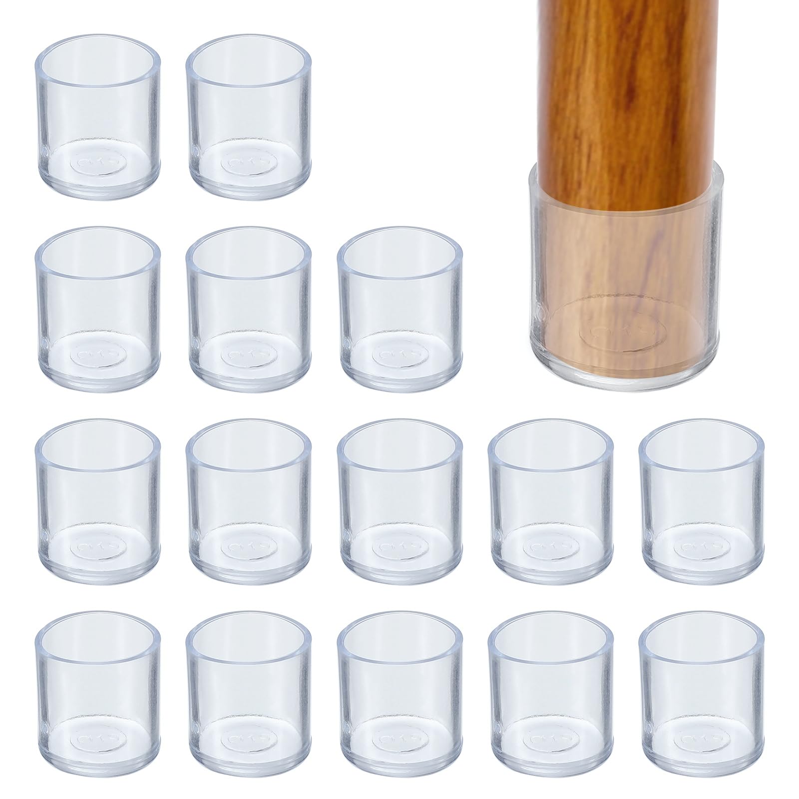 PATIKIL Round Rubber Chair Leg Caps Tips 3/4", 16 Pcs Plastic Furniture Leg Floor Protectors No Scratches No Noise for Chair Leg Protect Hardwood Floor, Transparent