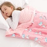 Alomidds Weighted Blanket Kids 3lb 36"x48", Minky Dots Small Weighted Blanket, Comfort Breathable Soft Throw Heavy Blanket for Sleeping, Pink Unicorn