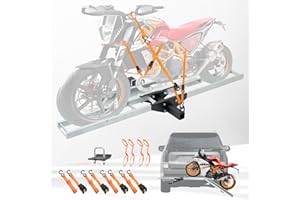 Rextact 500LBS Motorcycle Hitch Carrier with 47" Loading Ramp, Anti-Tilt Lock, Shock Absorption, Tie-Down Straps & Stabilizer | 2" Receiver, 5" Wide Tire, Durable Steel Construction