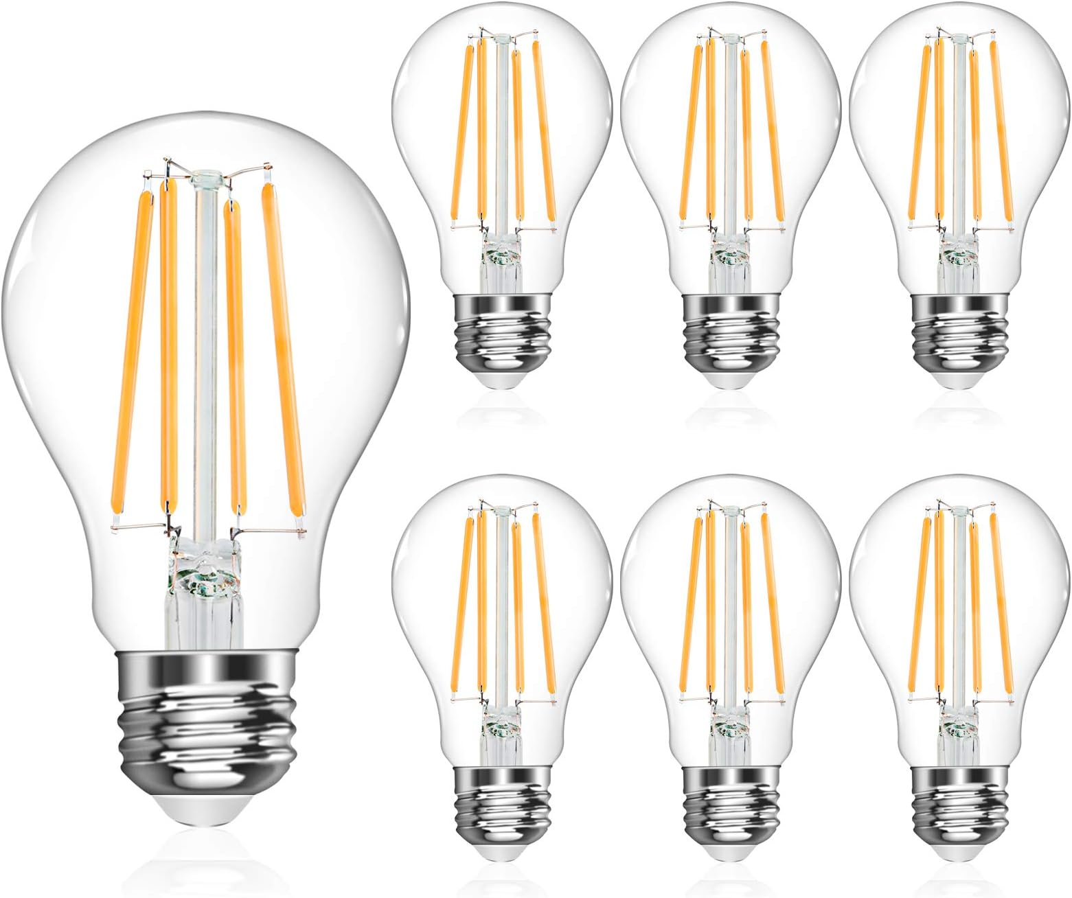 LANGREE A19 LED Light Bulb, LED Filament Bulbs, 6W(Equivalent 60 Watt), Dimmable, 2700K Soft White, E26 Medium Base Led Bulb, Standard Replacement, Pack of 6