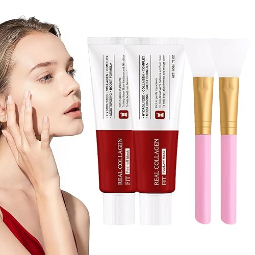 2 PCS Real Collagen Fit Mask, Collagen Night Mask Collagen Mask Collagen Wrapping Mask with 2 Mask Brushes Deep Hydration for Elasticity Moisturizing Glowing Glass Skin