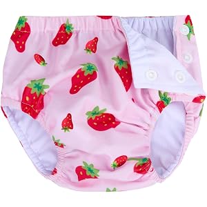 Baby Newborn Reusable Swim Diapers Infant Unisex Washable Swim Diaper Pink Strawberry, 2-3T