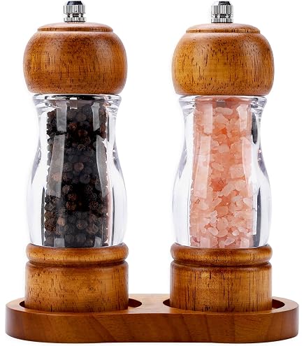 MASALACO Classic Oak Wood Salt And Pepper Grinder Set - 6.5 Inch, Refillable, Adjustable Ceramic Rotor, 2 Pack - View #9