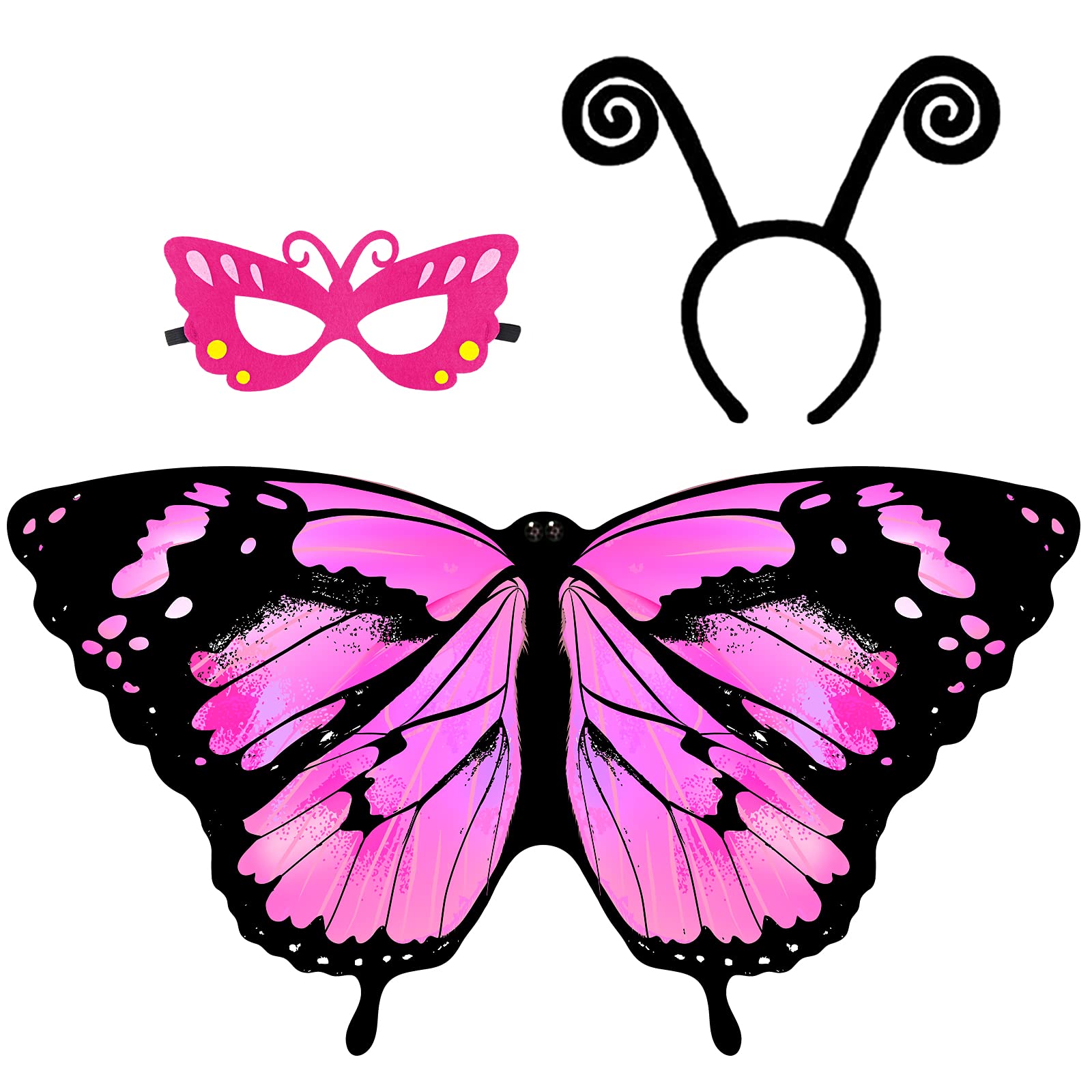 Photo 1 of IROLEHOME Kids Butterfly-Wings Costume for Girls Fairy-Wings Toddler-Dress-Up Headband-Mask Butterfly Toys Halloween Party Favors Gifts