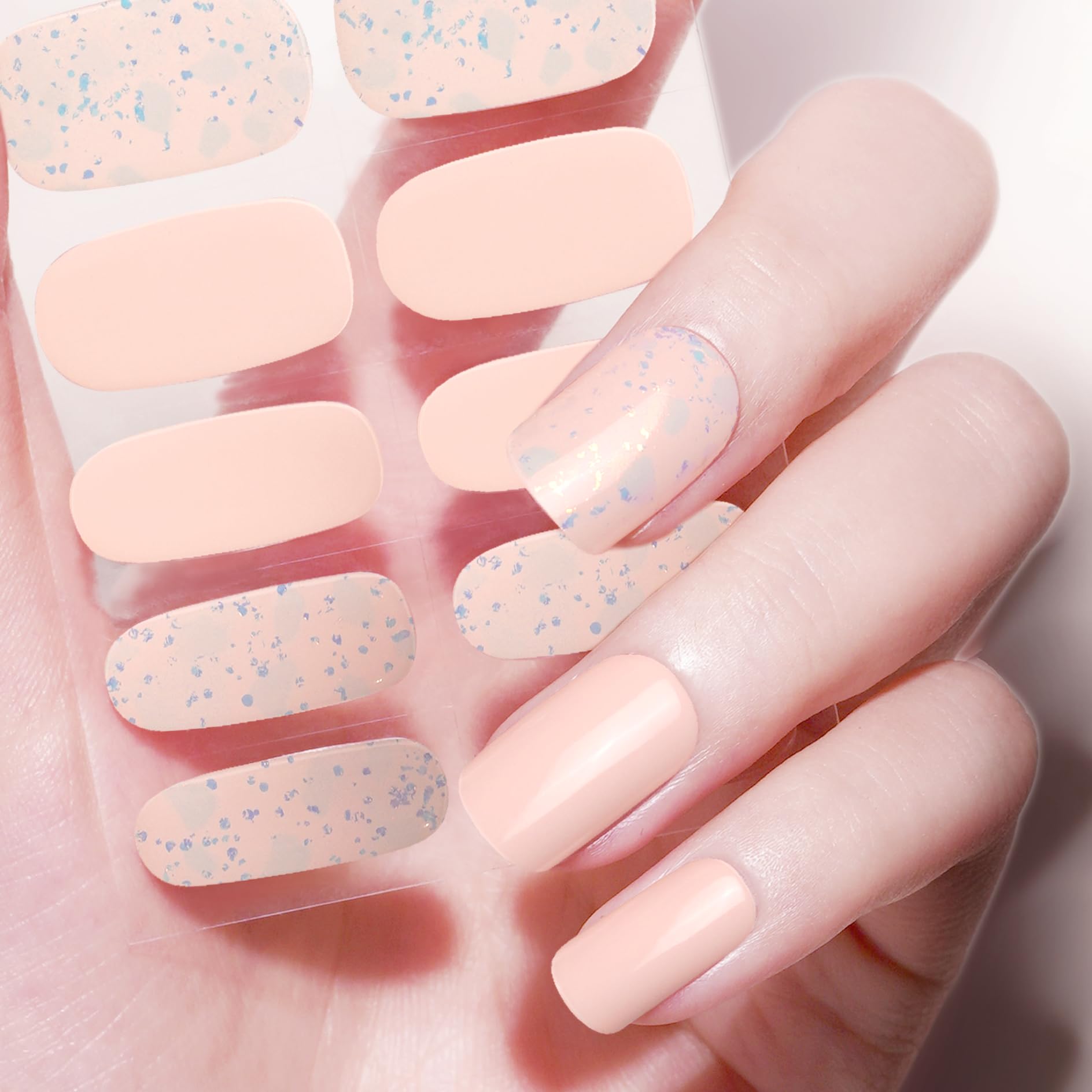 DANNI & TONI Semi Cured Gel Nail Strips, Diamond Dusting Salon-Quality Gel Nail Stickers Set(Sparkling) 28Pcs