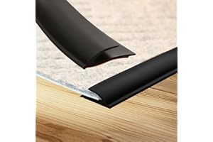 FLOATLIVE [New Upgrade] Floor Transition Strip, Self Adhesive Rubber Rug Gripper Tape Carpet Edge Trim Strip, Wood Tile Laminate Transition Cover Doorway Gap for Threshold Height Less Than 6mm (Black, 20ft)