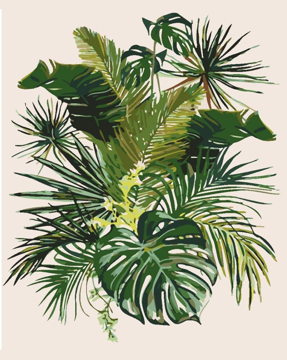 YUXAOYFAK Painting By Number Green Plant Colour Diy Oil Painting,Adults And Kids Acrylic Paints And Brushes Paint By Number Kit 16*20 Inch Canvas Painting