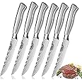 SCOLE® Steak Knives, 4.5 inches Steak Knife Set of 6, Dishwasher Safe Serrated Steak Knives German Stainless Steel Dinner Knives with Gift Box, Silver