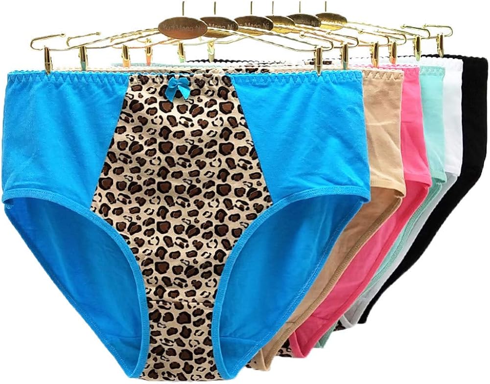 SLXHUAFA Panties 6 Pcs/Lot Plus Size Xxl4Xl Briefs Leopard Bow Ladies Underwear HighWaist