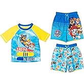 Paw Patrol Chase Marshall Rubble Raglan Swim Rash Guard Swim Trunks Set