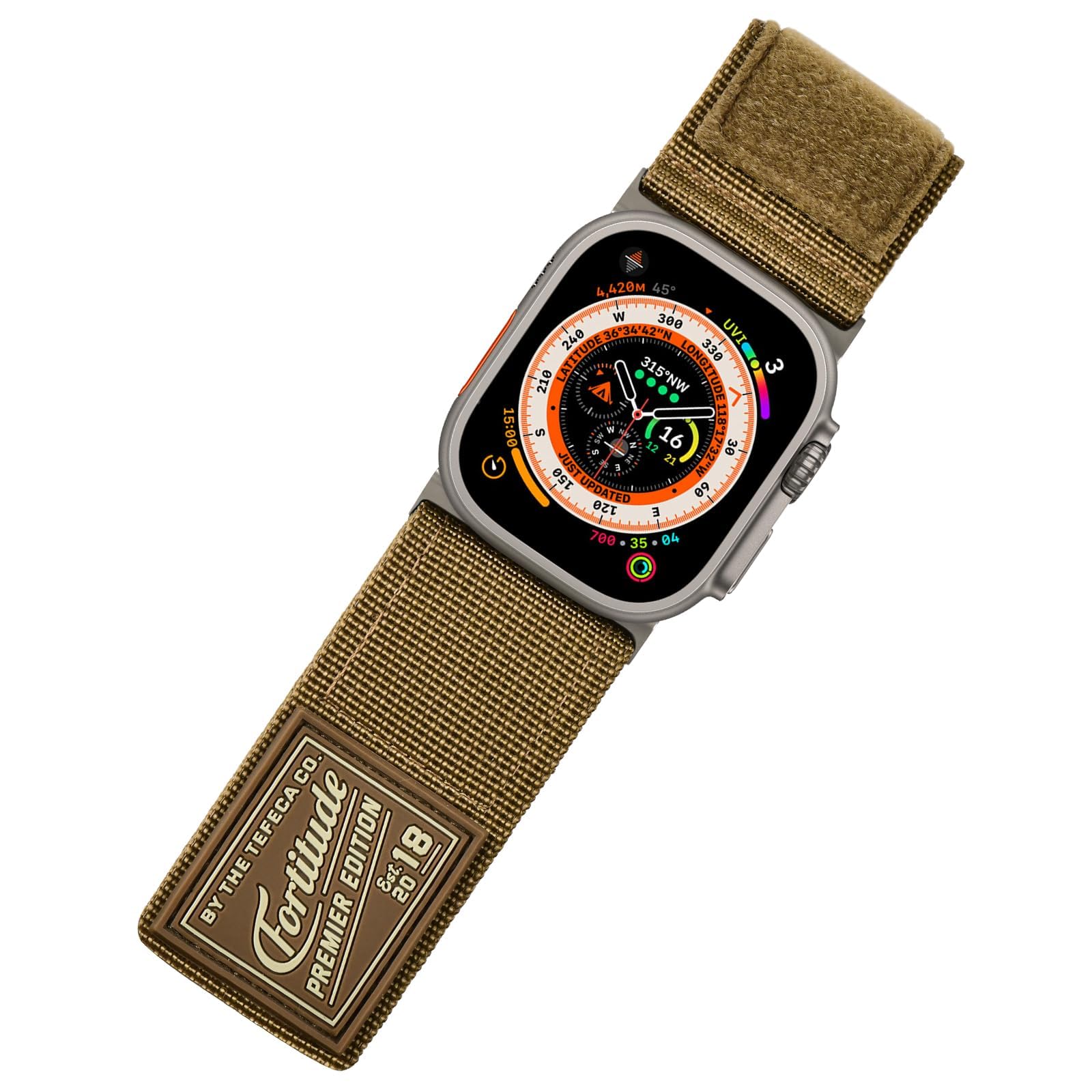 Tefeca Fortitude Series Compatible Straps for Apple Watch Straps for Apple Watch Ultra 2/Ultra 49mm,Series 9/8/SE2/7/6/SE/5/4/3/2/1(Coyote Tan with Silver Adapters,XL for 49/45/44/42mm