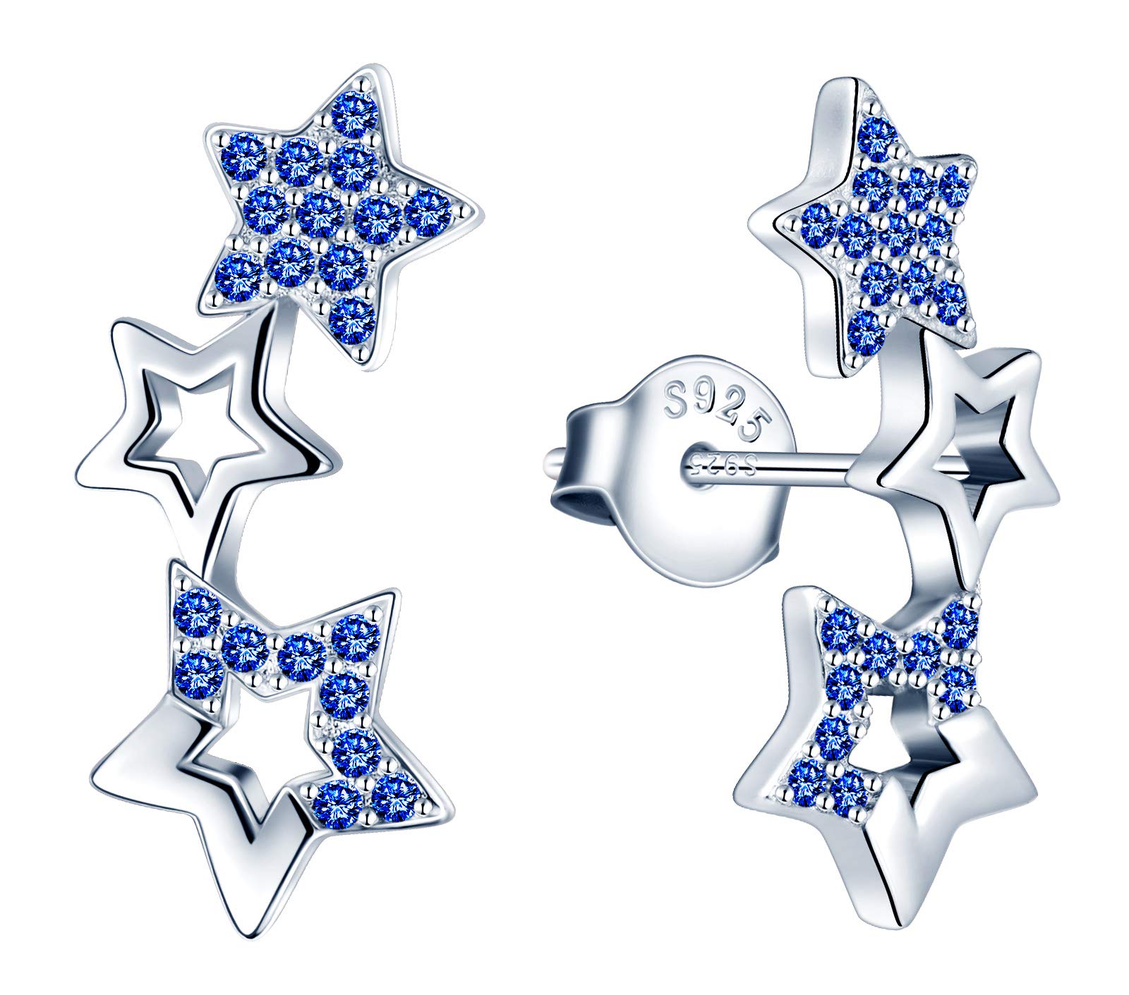 MicVivien Star Climber Earrings Women 925 Sterling Silver with Cubic Zirconia Hypoallergenic Ear Crawler Earrings, Cuff Wrap Ear Vines Climbers Stud Earrings