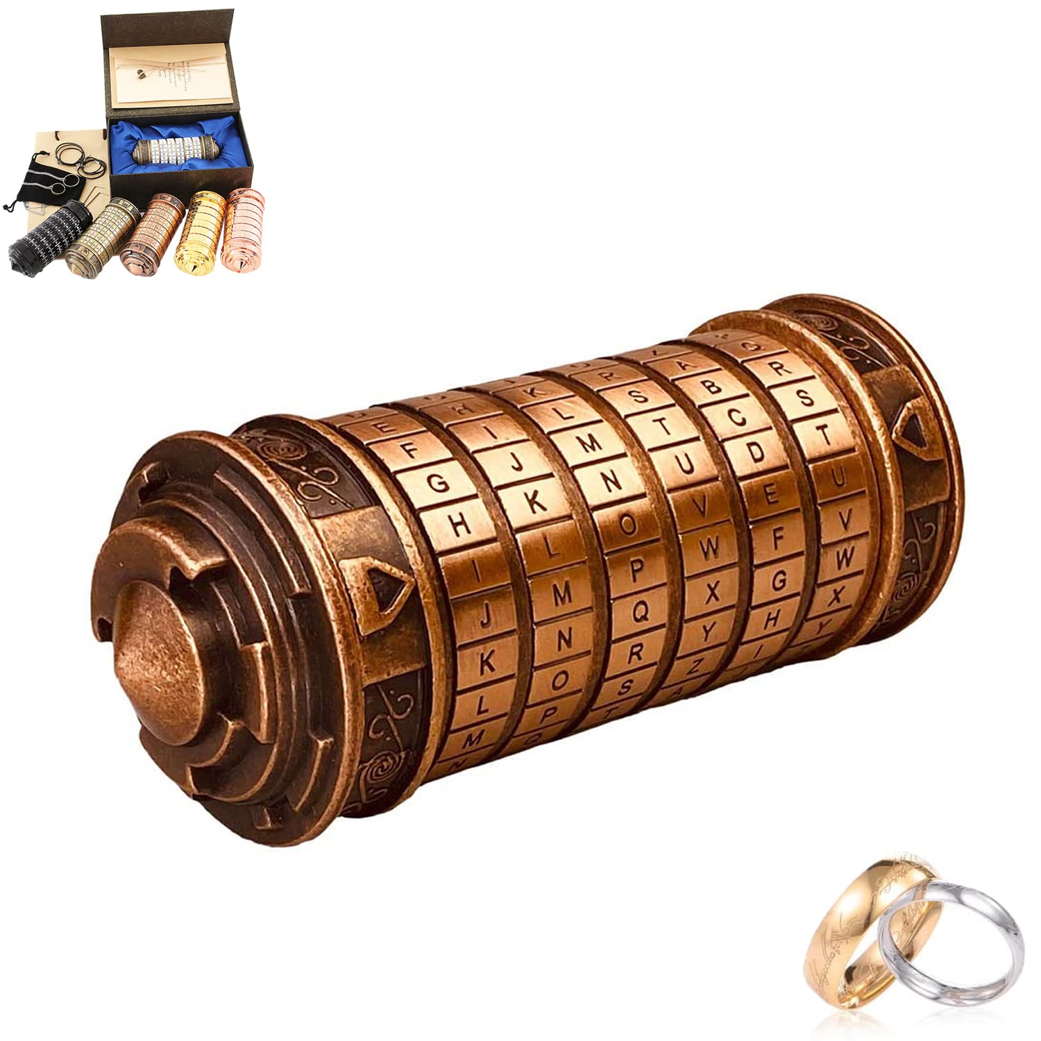 Da Vinci Code Mini Cryptex Gift Valentine's Day for Her Him Gifts for Men Women Cryptex Letter Password Lock Man Men Women Boyfriend Girlfriend Mum Husband (Red Copper) — image 1