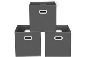 YUNKEEPER Yunkeeeper storage bins Cubes, Fabric Cube Organizer with Handle, Foldable Cube Bins for Cloth or Accessary Storage, 11x11x11, Set of 3,(Gray)