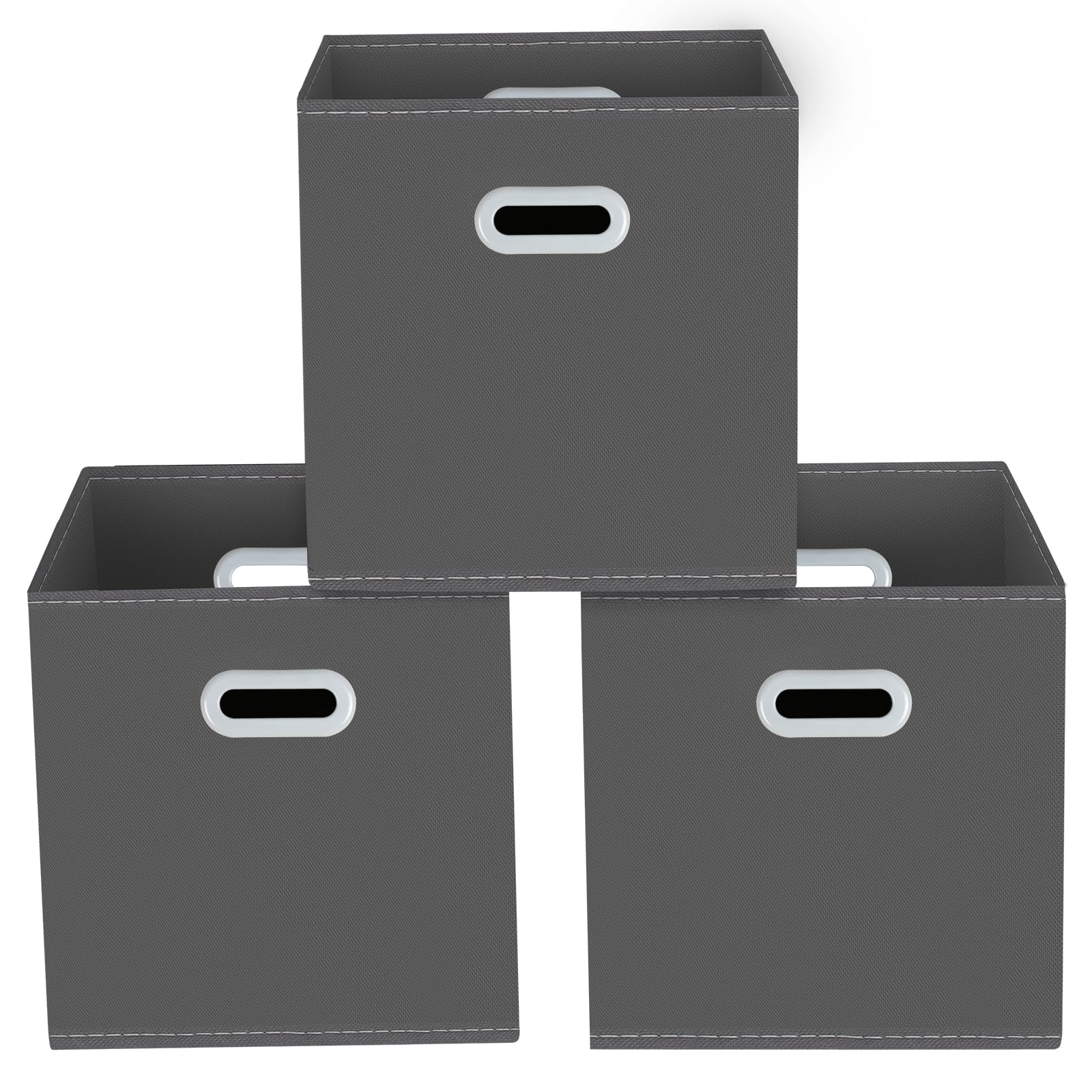 Photo 1 of Yunkeeeper storage bins Cubes, Fabric Cube Organizer with Handle, Foldable Cube Bins for Cloth or Accessary Storage, 11x11x11, Set of 3,(Gray)