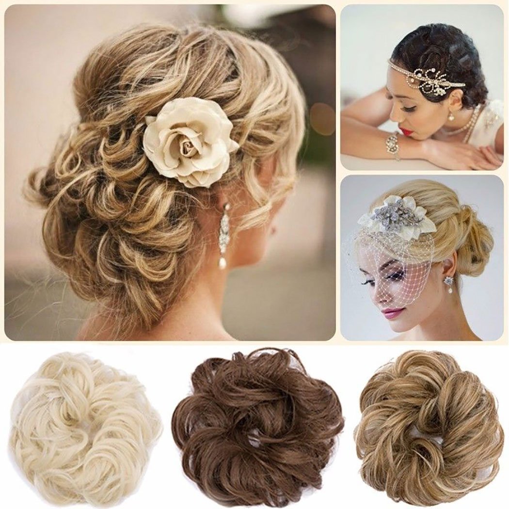 Scrunchy Bun Updo Hairpiece - Wavy Curly Messy Bun Donut Hair Chignon Ponytail Extensions - Dark Black