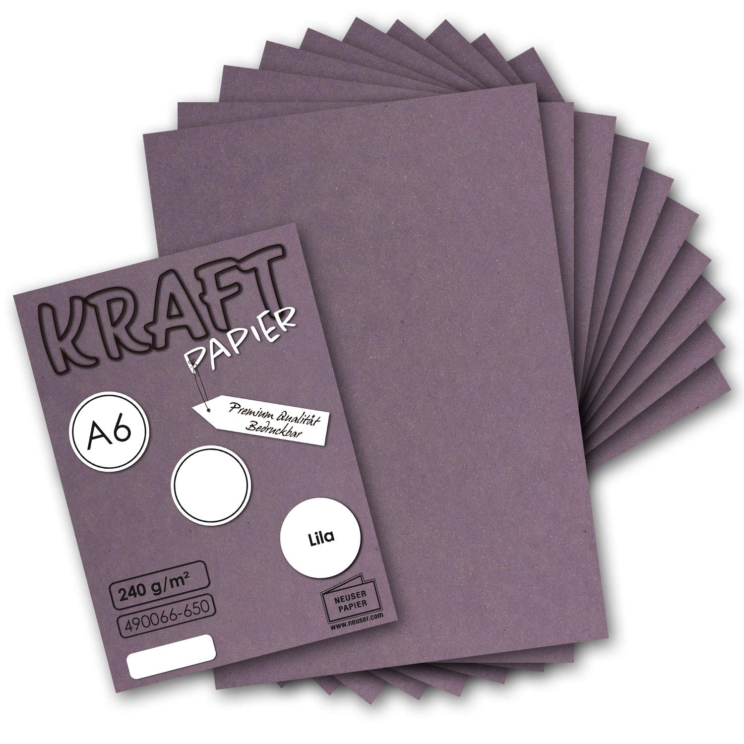 NEUSER PAPIER 50x kraft paper purple craft sheets A6-105 x 148mm craft paper, construction paper, coloured paper, photo cardboard, postcards made of natural cardboard 225 g/m²