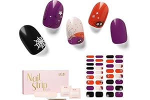 NAILOG Semi Cured Gel Nail Strips 34 pcs| Buy 2 Get 1 UV Lamp | Long Lasting Nail Polish Sticker Wraps with Glossy Gel Finish, Dark Moon Night