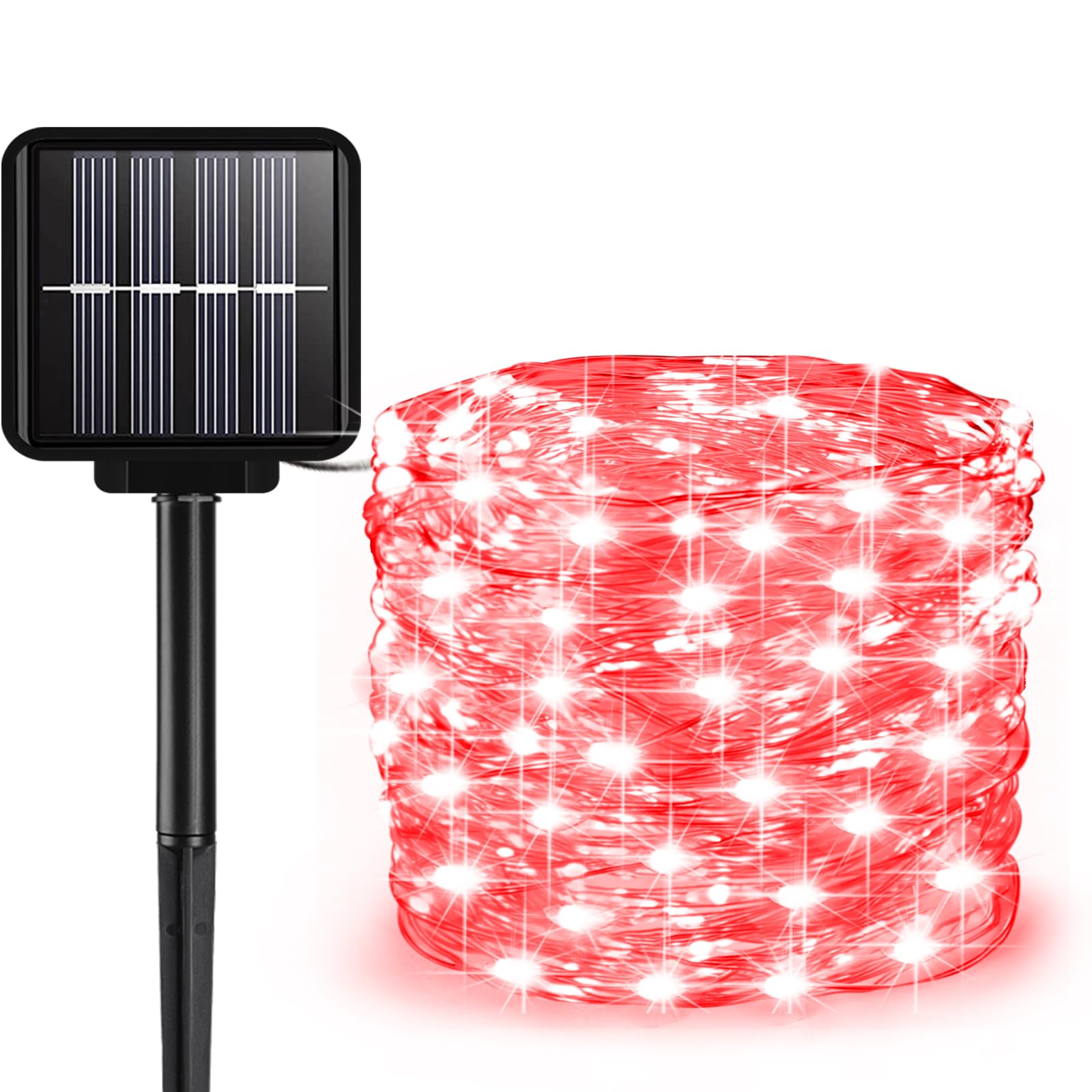 Photo 1 of Solar String Lights Outdoor, 33 Feet 100 LEDs 8 Modes Solar Fairy Lights for Outside, Waterproof Outdoor Light for Patio Yard Christmas Tree Halloween Wedding Party Decorations, Red